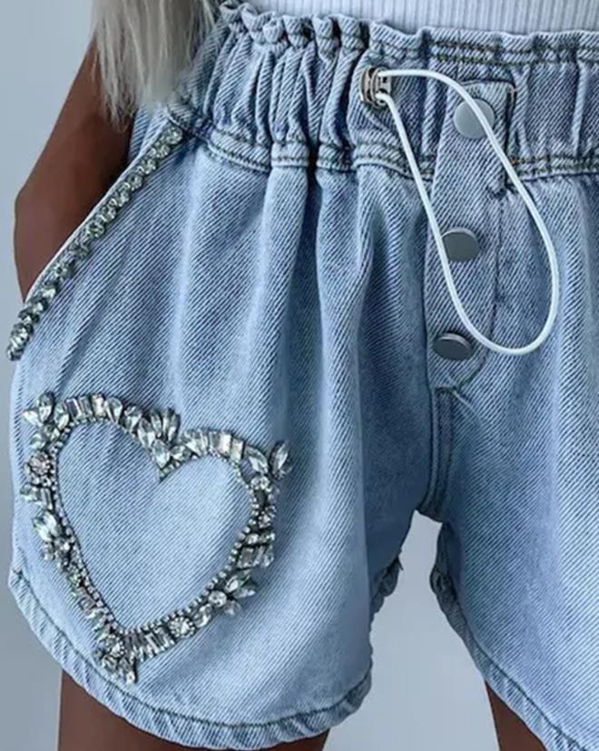 Leila | Rhinestone Heart Shorts