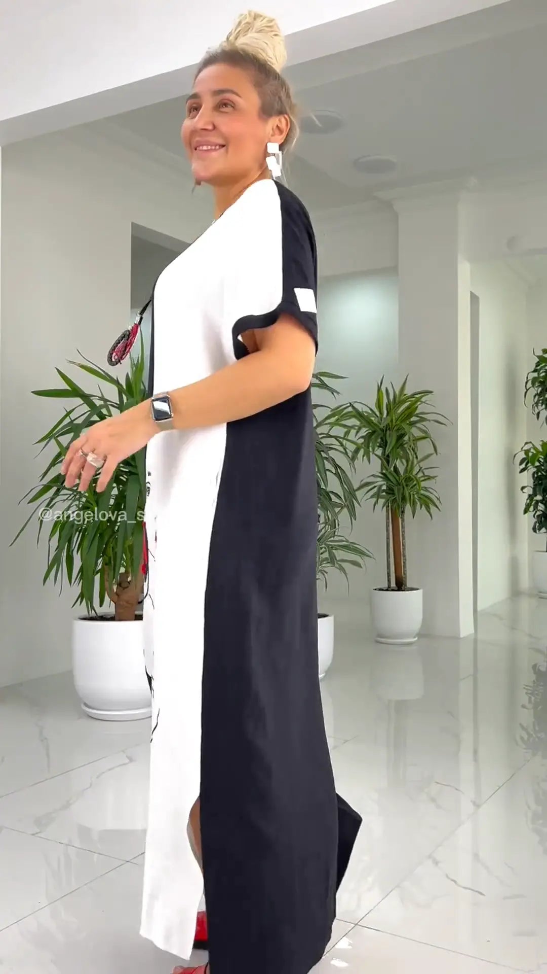 Cato | Legal zwart-wit losse maxi jurk